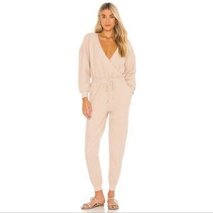 L Space Coastin' Sandstone Light Tan One Piece Slim Jogger Leg Ribbed Jumpsuit L